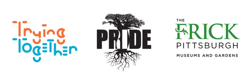 Trying Together, PRIDE, and The Frick logos