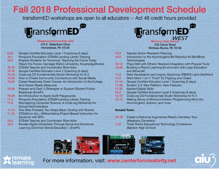 transformED Fall 2018 Professional Development Dates