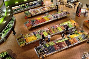 Ariel view of a grocery store.