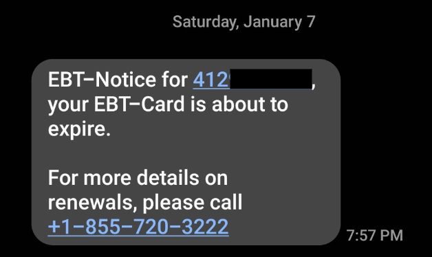 DHS Warns of EBT Texting Scam